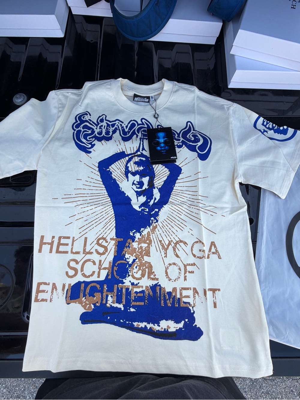 Hellstar Yoga School of Enlightenment Short Sleeve Tee - Cream/Blue